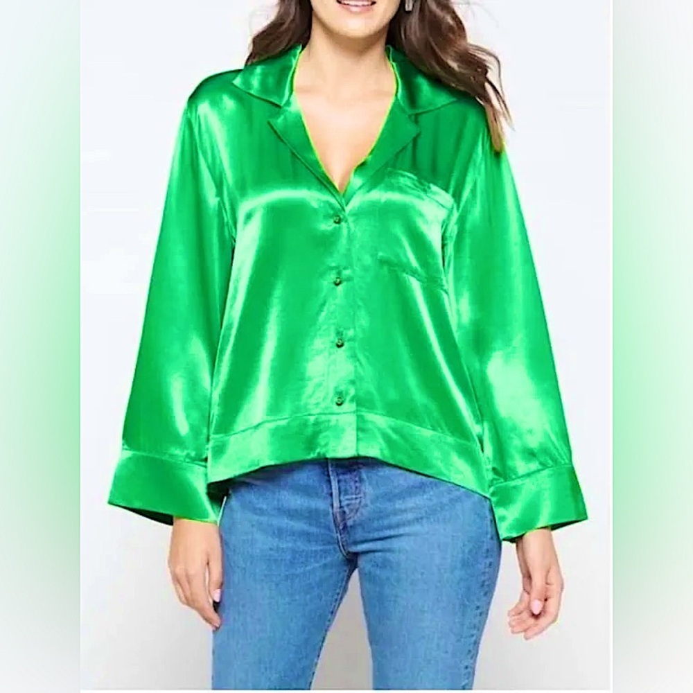 NWT Pistola | Women’s green Sia long wide sleeve button down shirt w/pocket, XL